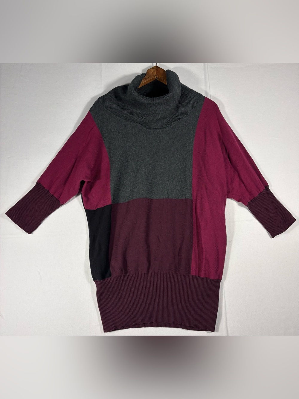 Fashion Bug Women’s XL Colorblock Cowl Neck Long Sleeve Sweater Charcoal & Plum